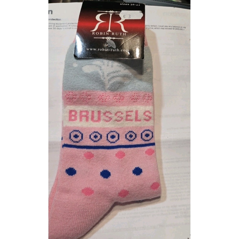 Robin Ruth Brussels Crew Socks Ladies Size 36-42 (US 6-10) Pink Blue Grey